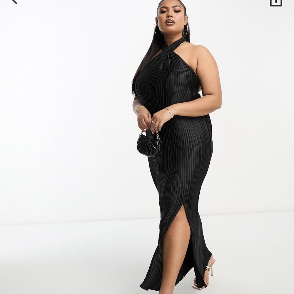 Satin Plisse Midi Dress